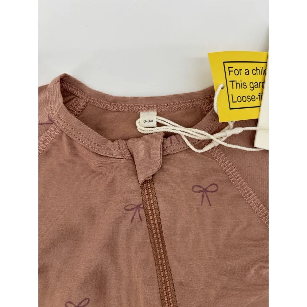 NWT Quincy Mae Bamboo Zip Footie 0-3m Bows